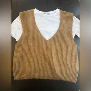 Zara Brown V-Neck Sweater Vest